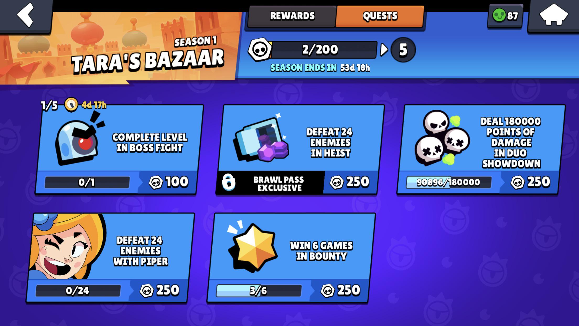 Completing daily quests in Brawl Stars.